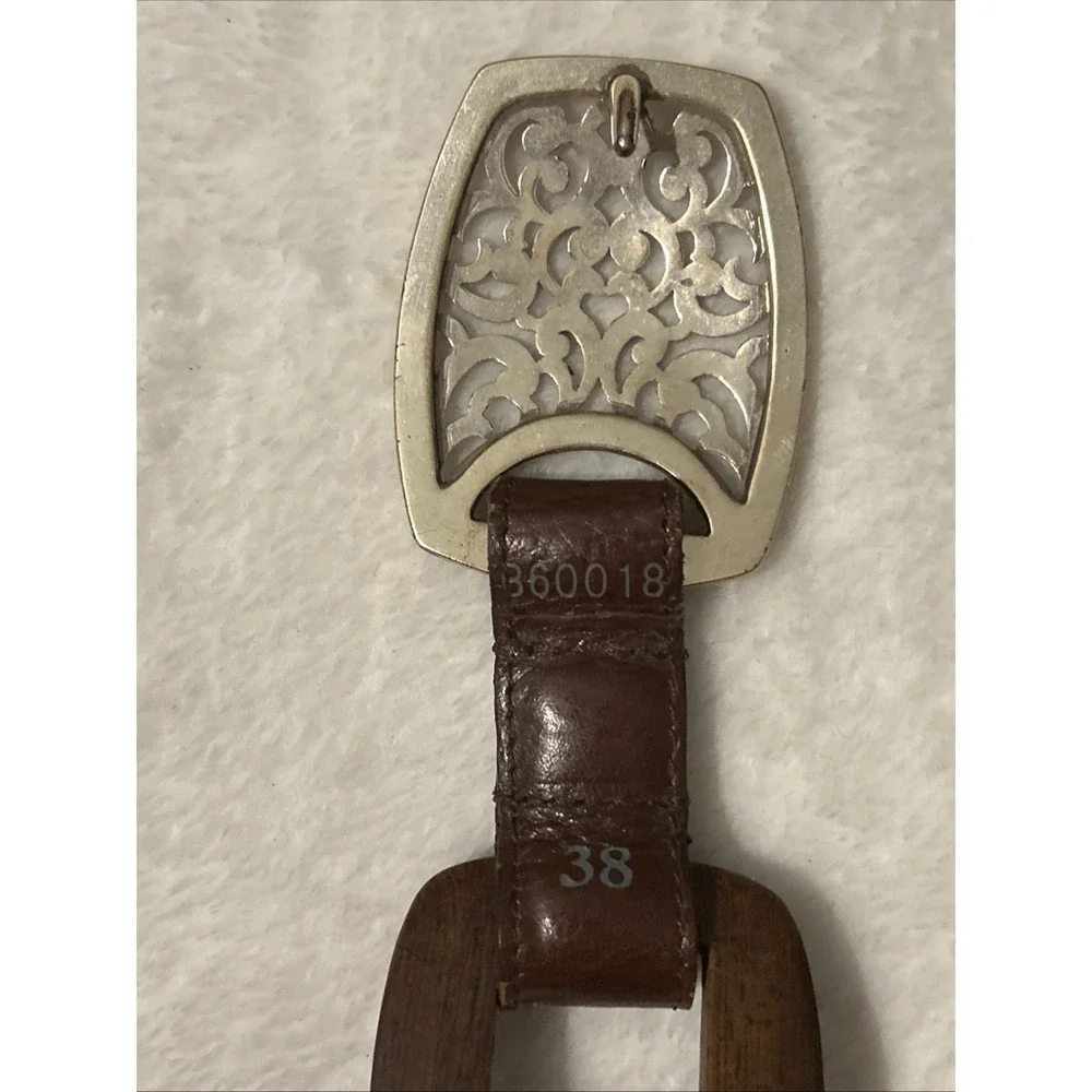 Brighton Brown Leather Concho Link Belt Silver Buckle Women's Size 38